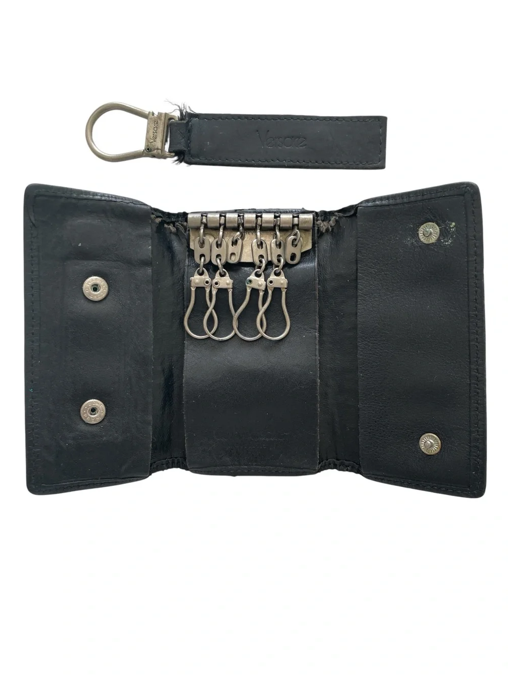 Vintage Gianni Versace Black Leather 6 Ring Key Case Wallet